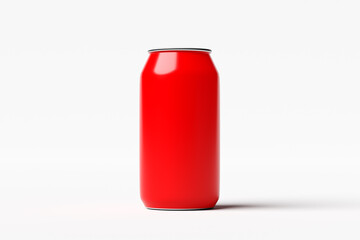 Red soda can standing on white background
