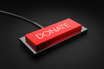 Red donation button on black background with cable: