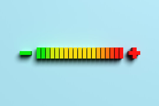 Horizontal colorful scale showing measurement on blue background