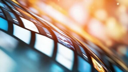 Dynamic film reels twist and turn, showcasing a vibrant display of imagery that captivates the viewer’s attention with an engaging array of movement and color