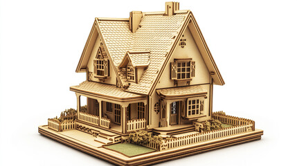 detailed wooden model of house with porch and picket fence