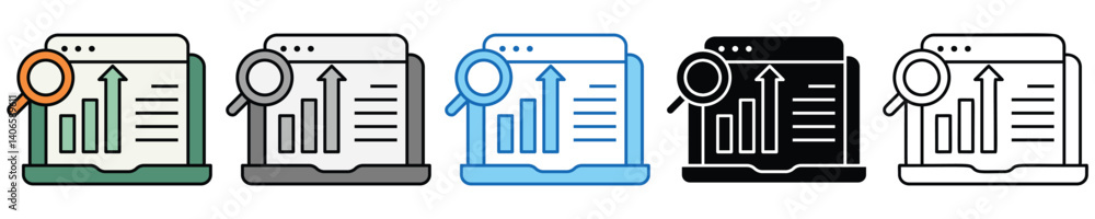 Aufkleber optimization icons set – editable vector icons in multiple styles