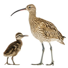 Curlew Chick Beside Adult Curlew  © REHENA