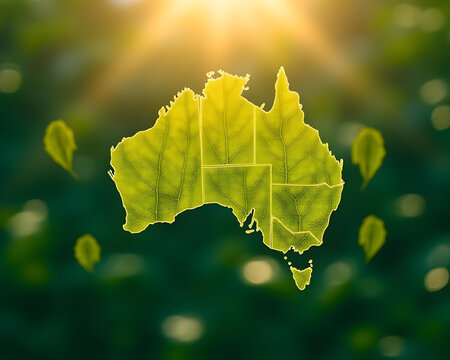 Australia Map with Leaf Texture &ndash; Eco Friendly and Sustainability Concept