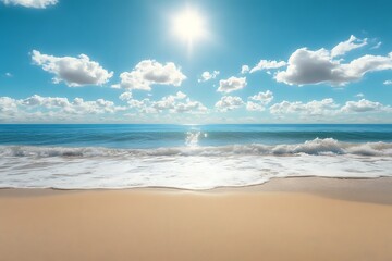 Fototapeta premium Bright summer sky over the sea with scattered clouds and warm sunlight
