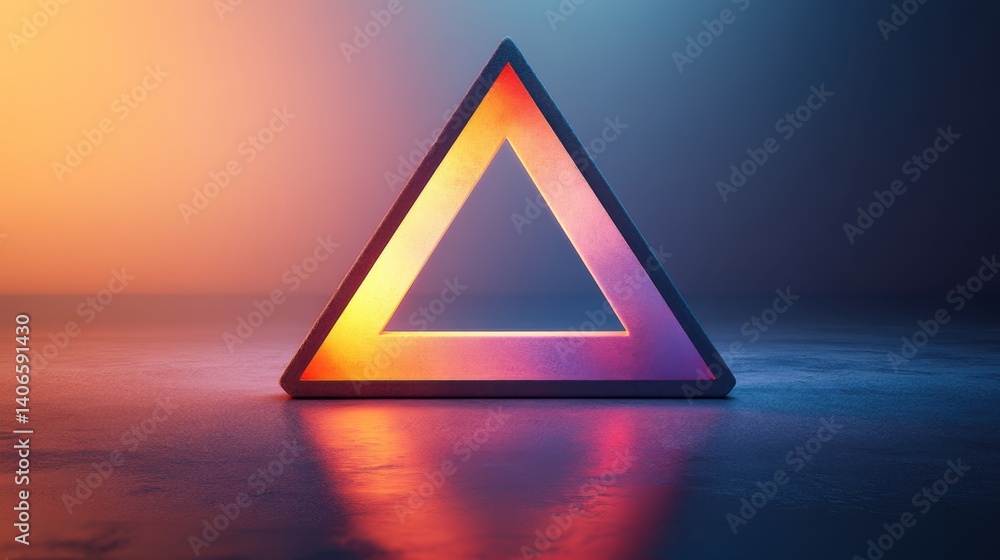 Poster a glowing triangular shape sits against a gradient backdrop, casting colorful reflections on a smoot