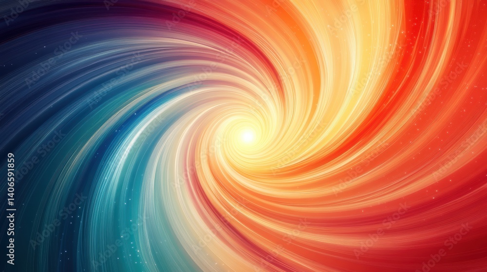 Poster a vibrant swirl of colors blending from blue to orange, creating a dynamic visual movement that evok
