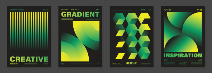 Modern gradient poster background vector set.Cover template with vibrant perspective geometric prism shapes in motion. Ideal design for social media, cover, banner, flyer.