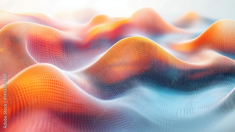 Poster an abstract representation of colorful waves, created with a mesh pattern, showcasing fluid movement