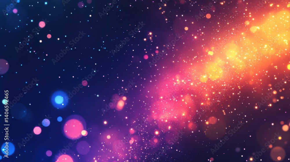 Aufkleber a vibrant cosmic scene featuring colorful orbs and sparkling particles against a deep blue backgroun