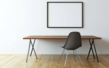 Empty room, desk, chair, and frame