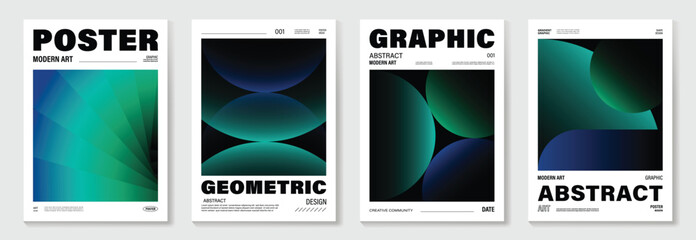 Modern gradient poster background vector set.Cover template with vibrant perspective geometric prism shapes in motion. Ideal design for social media, cover, banner, flyer.