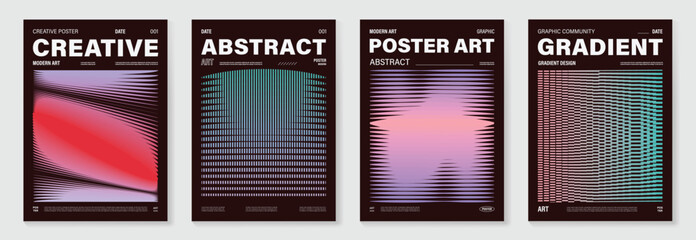 Modern gradient poster background vector set.Cover template with vibrant perspective geometric prism shapes in motion. Ideal design for social media, cover, banner, flyer.