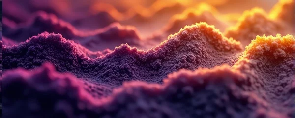 Selbstklebende Fototapeten Vibrant abstract landscape with purple and orange textured peaks at sunset. trending colors spring summer 2025 © Татьяна Антоненко