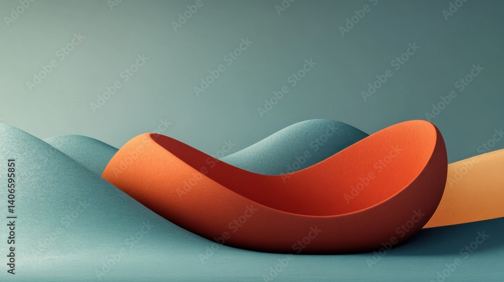 Aufkleber an abstract composition featuring curved shapes in orange and teal against a soft, textured backgrou