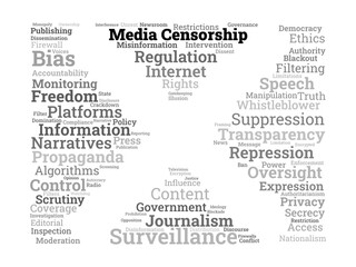 Media Censorship Word Cloud. Key Terms on Information Control and Freedom of Expression