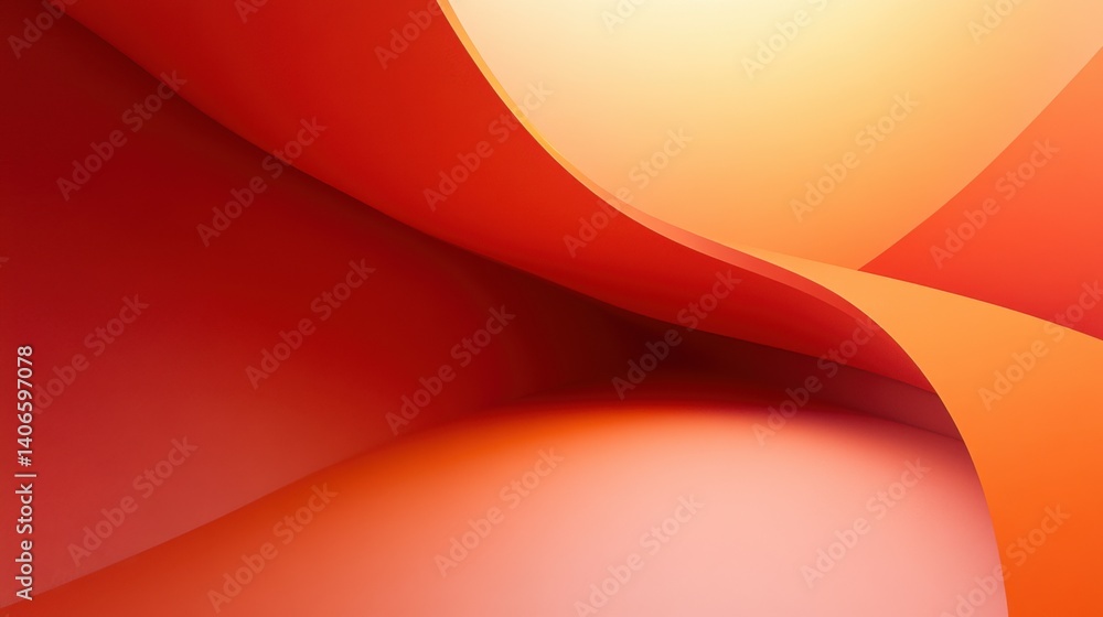 Poster a vibrant abstract composition featuring flowing curves in shades of red and orange, creating a dyna