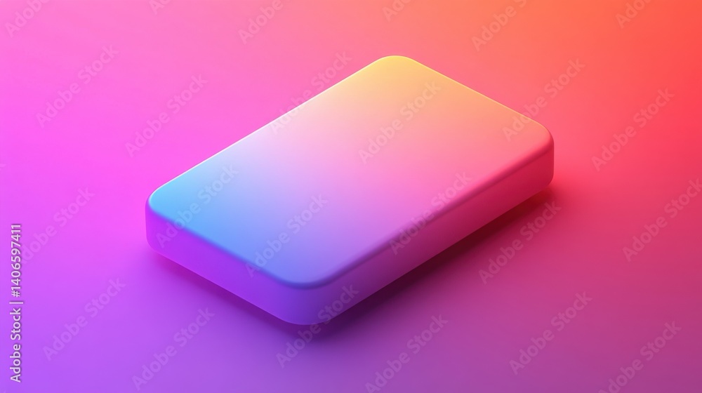 Poster a smooth, colorful rectangular object with a gradient of pink and blue hues against a matching backd