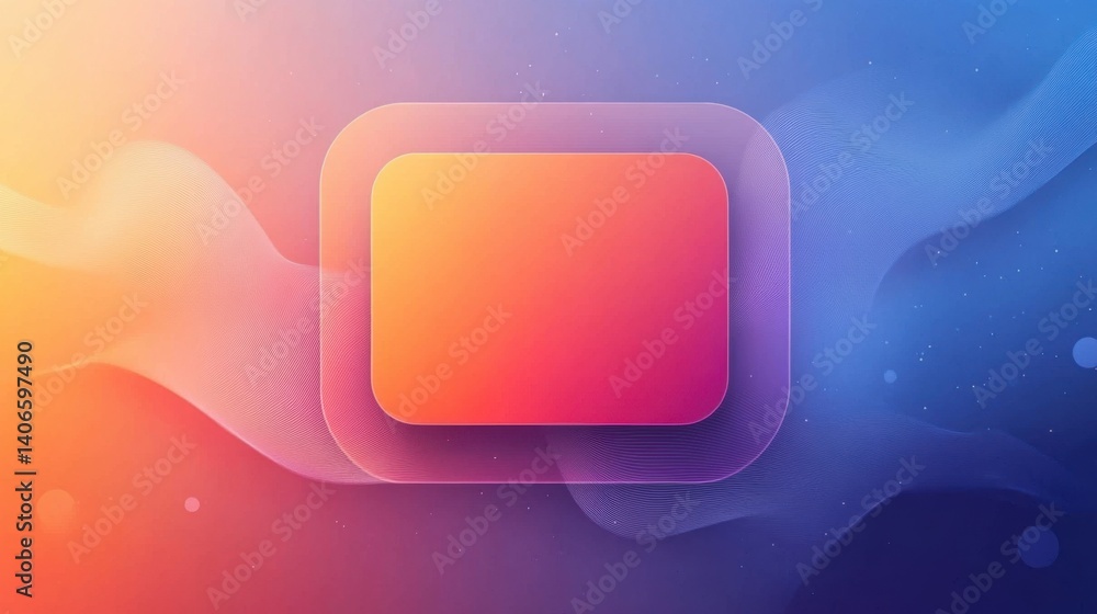 Poster a vibrant abstract background with smooth gradients and wave patterns, featuring a central rectangul