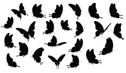 Silhouettes of Fluttering Flight: A captivating display of butterfly silhouettes captured in mid-flight, evoking a sense of freedom and grace. Each silhouette uniquely captures a different instant.