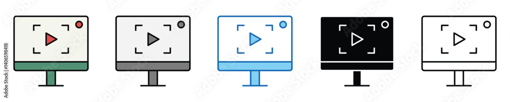 Poster screen recording icons set – editable vector icons in multiple styles