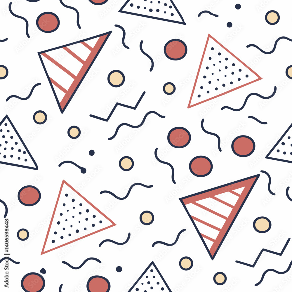 Poster Colorful geometric vector seamless pattern with shapes and lines  