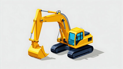A stylized isometric illustration of a yellow excavator, perfect for a construction-themed UI design or mobile game interface (1)