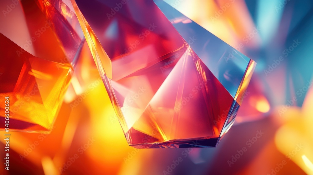 Poster a vibrant abstract representation of crystal formations, blending warm and cool colors, creating a v