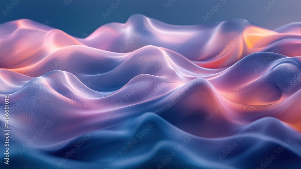 Poster a mesmerizing abstract representation of flowing waves, showcasing smooth curves and a gradient of s