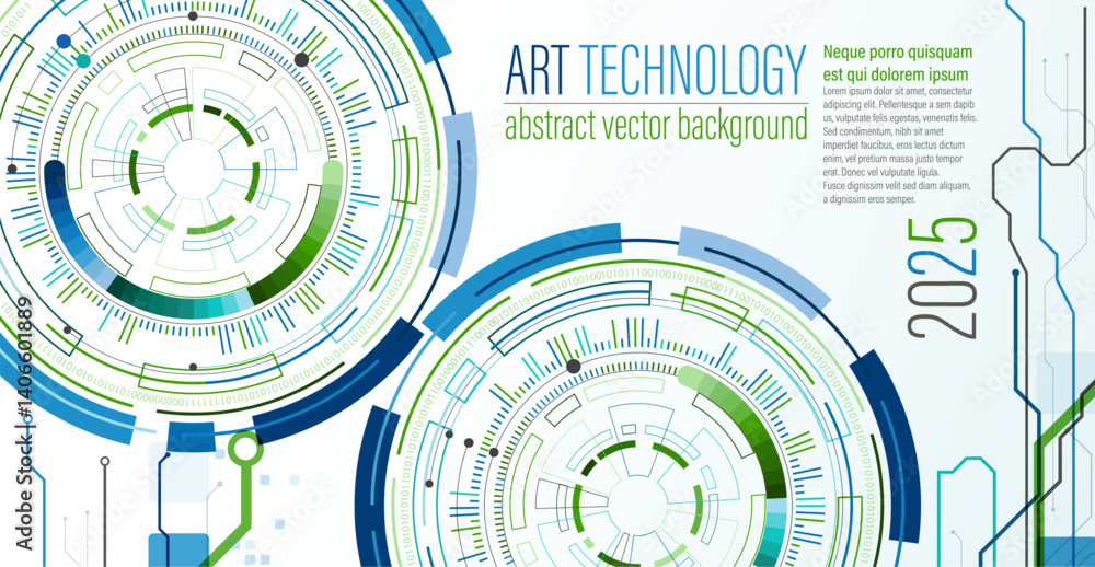 Poster Abstraction on the theme of tech circles. Scientific and technological background.  The layout of the text placement is shown.