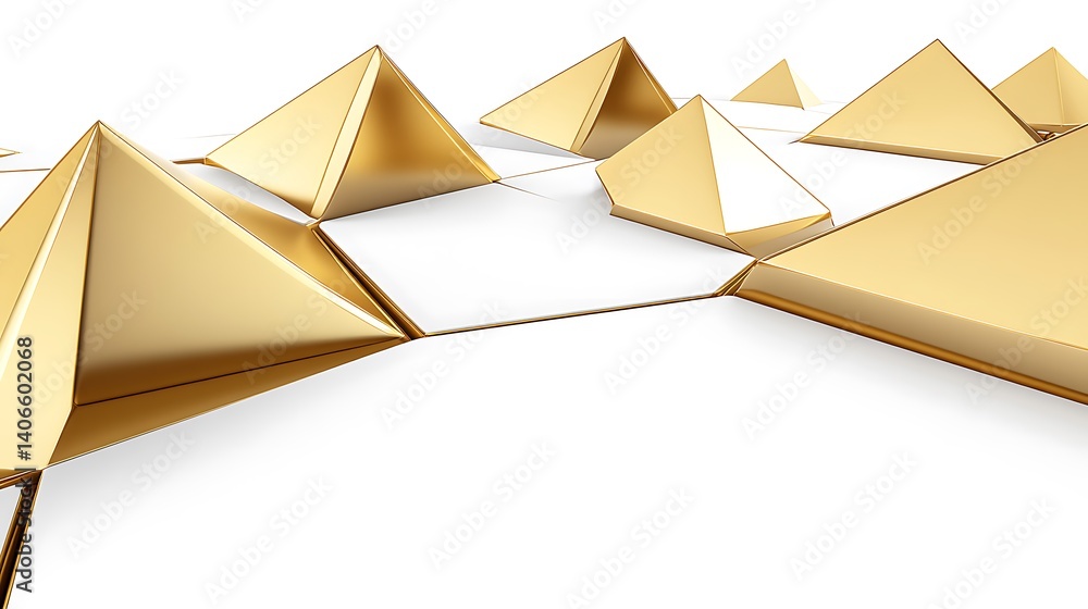 Aufkleber gold pyramid shapes on a white hexagonal grid pattern.