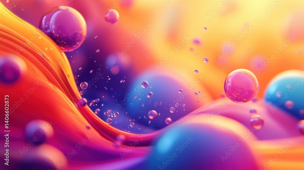 Poster a vibrant abstract image featuring colorful swirls and bubbles in shades of purple, blue, and orange