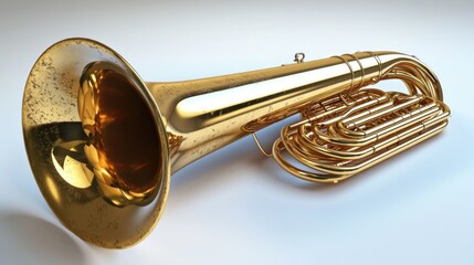 Polished brass tuba, angled view