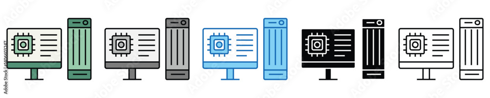 Poster technology icons set – editable vector icons in multiple styles