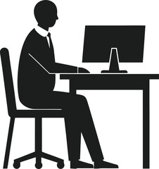 Modern Silhouette of Worker at Computer Desk