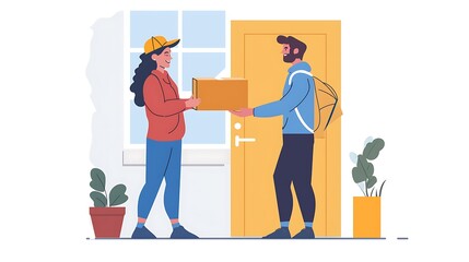A man is handing a woman a box