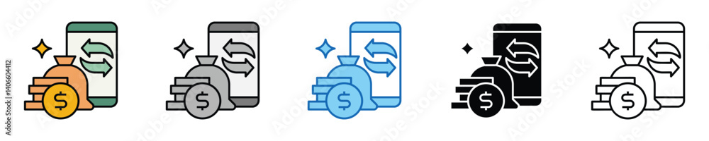 Poster transfer icons set – editable vector icons in multiple styles