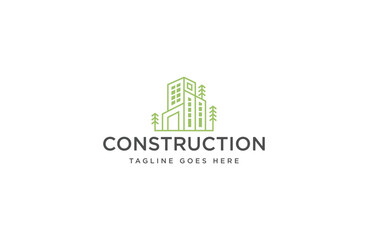 Eco building with line art style logo inspiration vector illustration