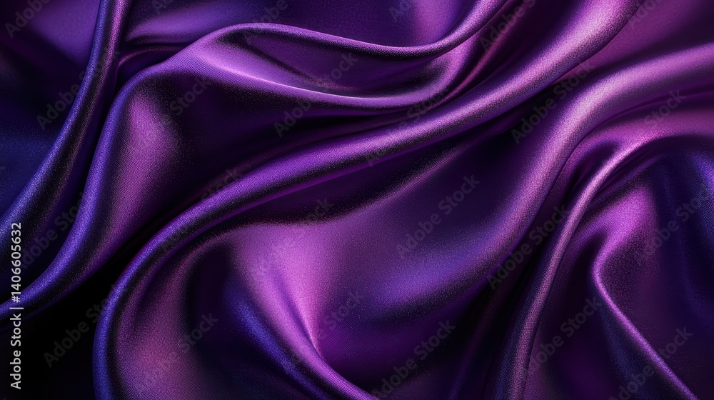 Aufkleber luxurious purple satin fabric rippling with soft, fluid waves, creating elegant texture and depth fo