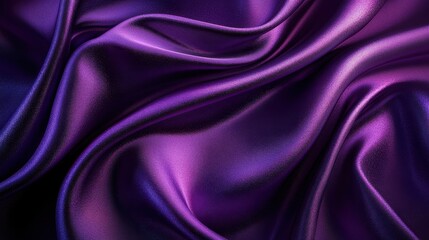 Luxurious purple satin fabric rippling with soft, fluid waves, creating elegant texture and depth for sophisticated visual compositions