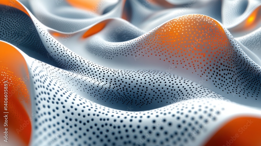 Poster abstract waves of textured material in white and orange tones create a dynamic visual flow, showcasi