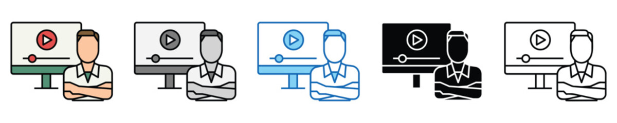 Watching Video Icons Set – Editable Vector Icons in Multiple Styles