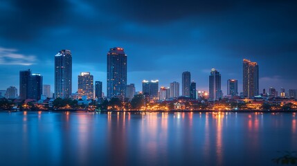 Nightscape Reflections: Bangkok's Skyline Illuminates the Chao Phraya River