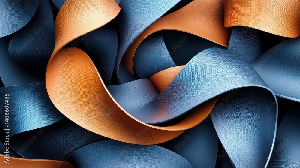 Aufkleber a vibrant, abstract composition of blue and orange ribbon-like shapes intertwined, creating a dynami