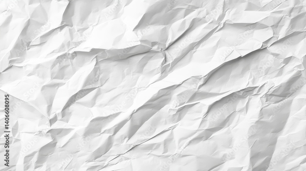Poster crumpled white paper providing textured background with intricate folds, creating visual depth and d