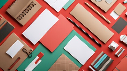 Fototapeta premium A collection of office supplies and stationery, including a pencil, a stapler