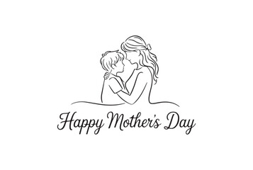 Simple line art illustration of a mother and son for Happy Mother's Day.