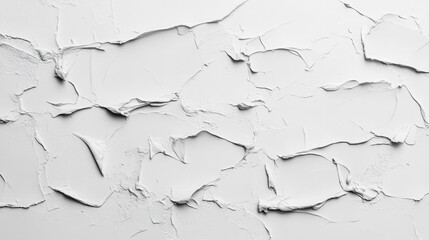 Obraz premium Weathered white wall surface displaying intricate textural landscape, revealing cracked patterns with layered depths, showcasing architectural wear and aged character