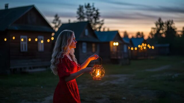 woman holding a lantern