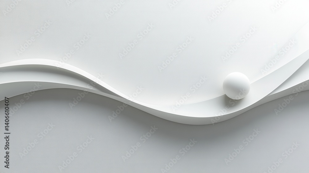 Poster a minimalist design featuring smooth white curves and a spherical element, creating a serene and mod